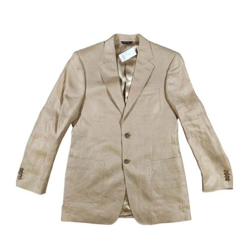 Banana Republic Mens Linen Blazer 42R Beige Tan 100% Sport Coat 2 Button Jacket